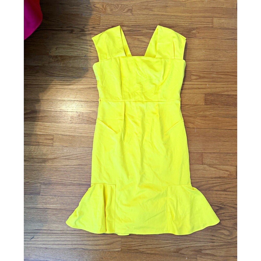 Miusol Yellow Solid Overall Dress XL Knee Length Sleeveless Square Neck